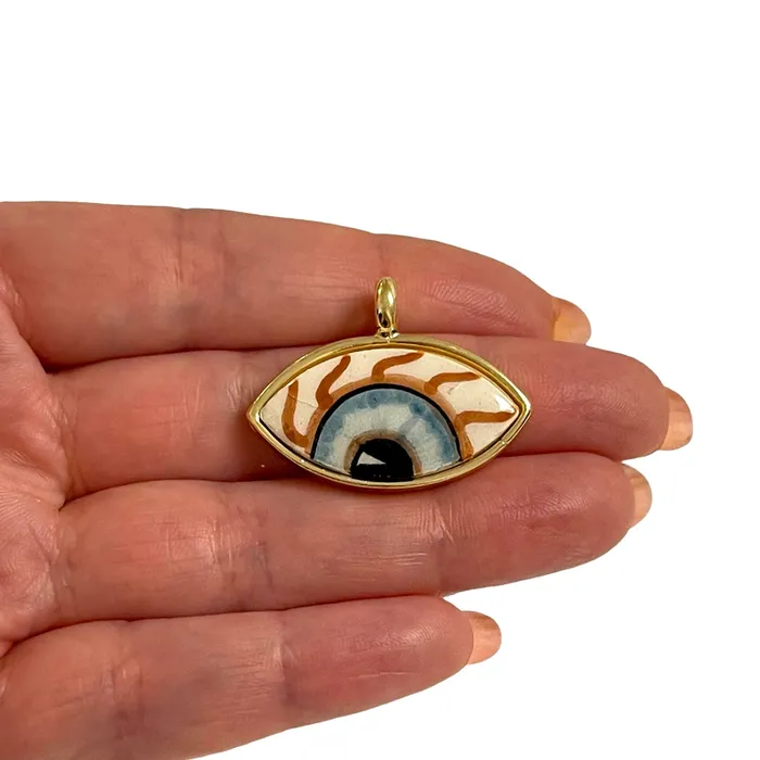 24Kt Gold Plated Hand MadePaint Ceramic Eye Pendant Peppy Beads Necklaces