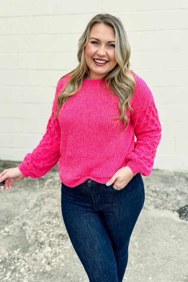 Adora Necklaces Nice and Cuddly Sweater Top Hot Pink