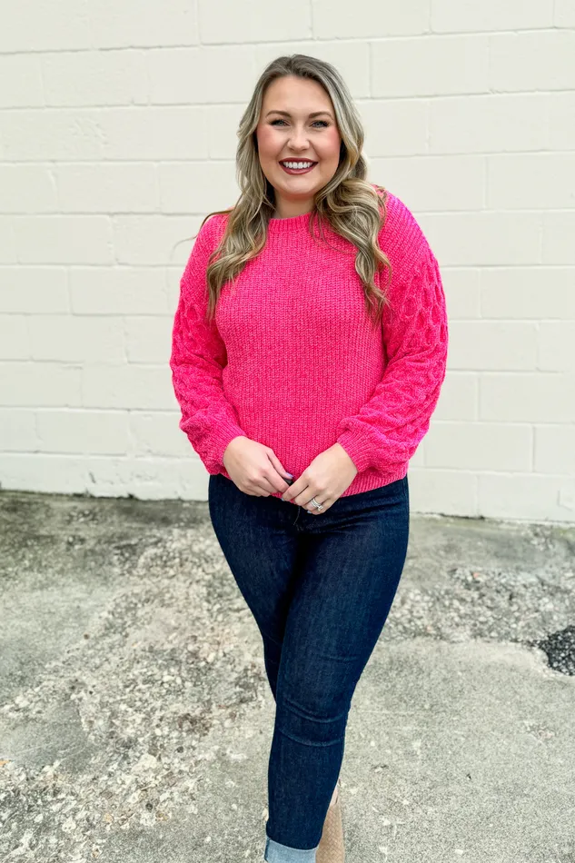 Adora Necklaces Nice and Cuddly Sweater Top Hot Pink