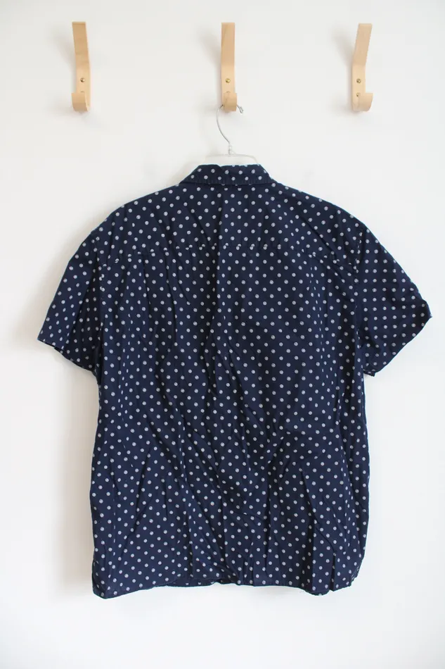 American Eagle Navy White Circle Patterned Button Down Shirt XL American Eagle Rings