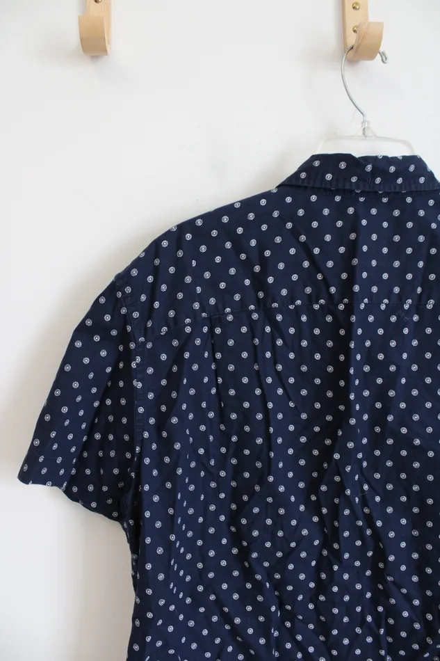 American Eagle Navy White Circle Patterned Button Down Shirt XL American Eagle Rings