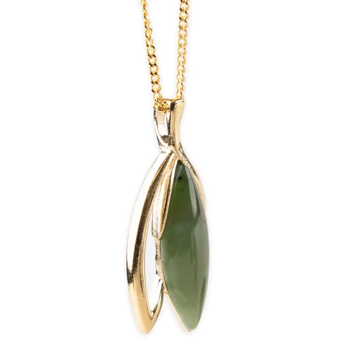 Ariki 22K Gold Nephrite Jade Split Tear Laurel Leaf Pendant ARIKINEWZEALAND Necklaces