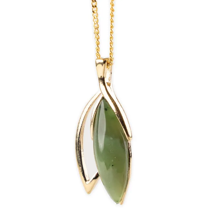 Ariki 22K Gold Nephrite Jade Split Tear Laurel Leaf Pendant ARIKINEWZEALAND Necklaces