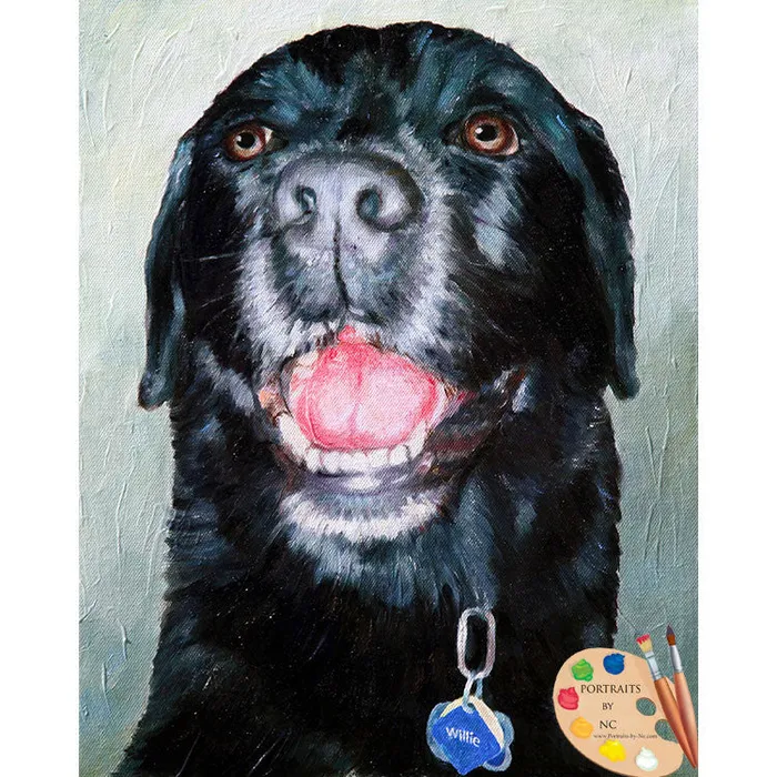 Black Labrador Oil Portrait painted from Photo Portraits by NC Rings