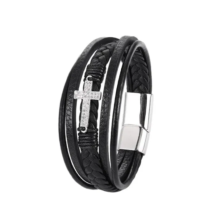 Bracelets Lords Guidance Mens Cross Bracelet br Diamond