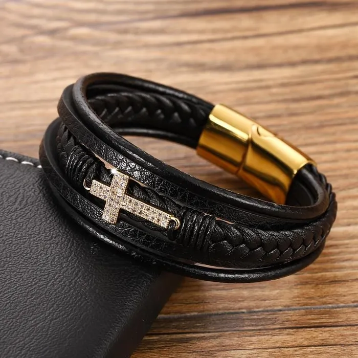 Bracelets Lords Guidance Mens Cross Bracelet br Diamond