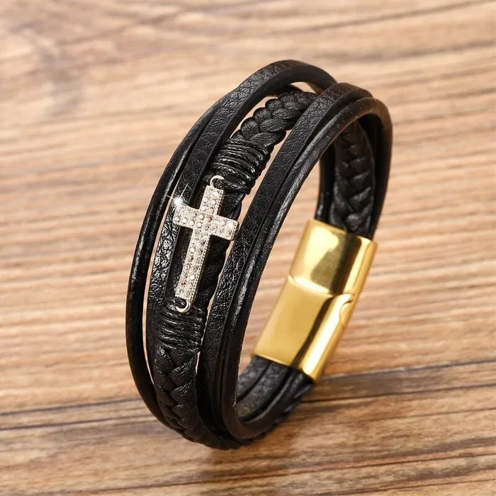 Bracelets Lords Guidance Mens Cross Bracelet br Diamond