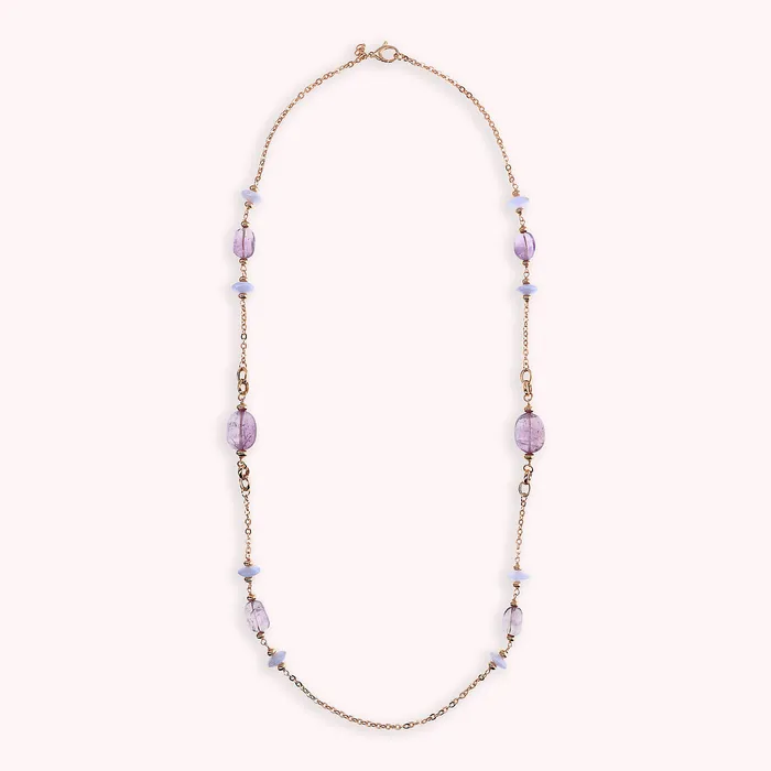 Bronzallure Earrings Collana Lunga Catena Rolo con Rondelle e Pietre Naturali