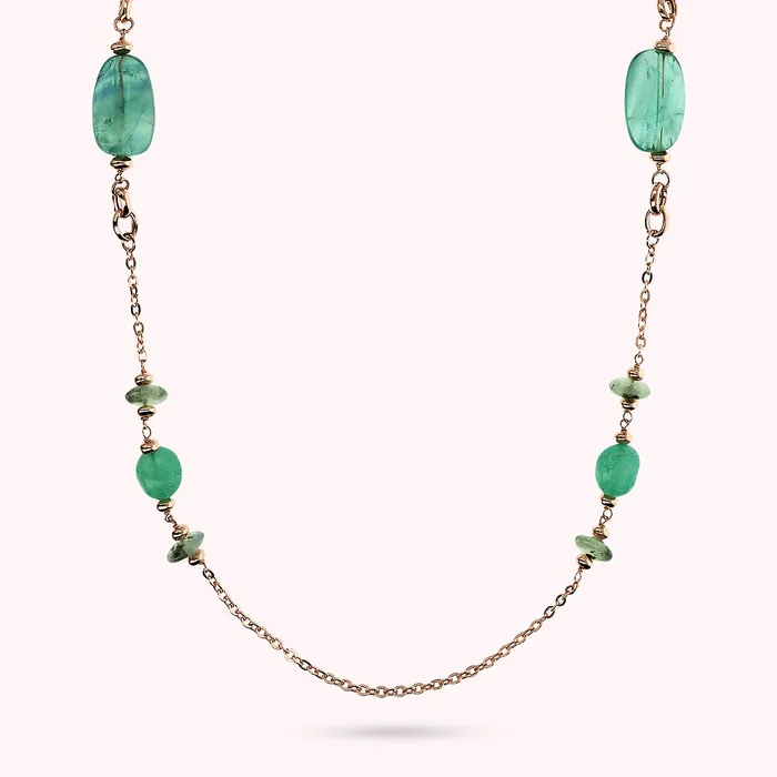 Bronzallure Earrings Collana Lunga Catena Rolo con Rondelle e Pietre Naturali