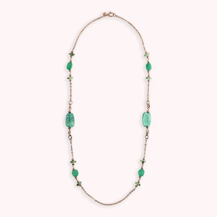 Bronzallure Earrings Collana Lunga Catena Rolo con Rondelle e Pietre Naturali