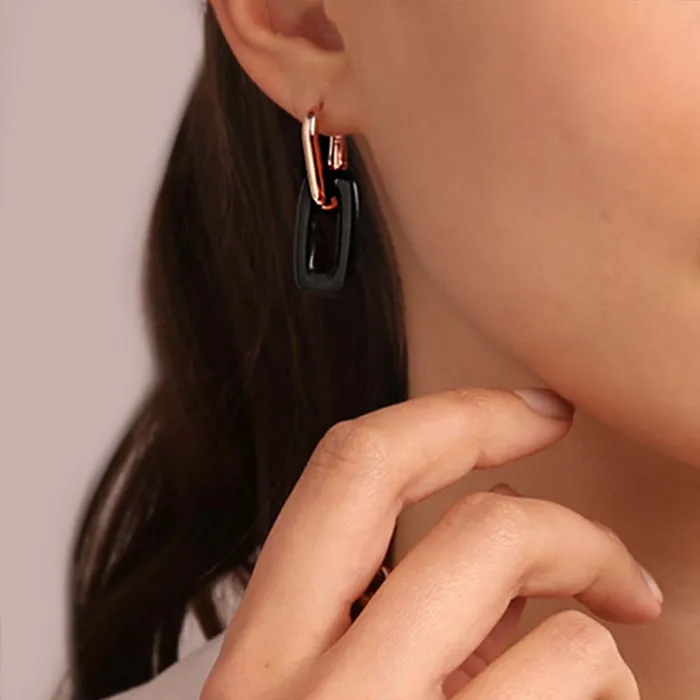 Bronzallure Earrings Orecchini Pendenti Maglie Rettangolari in Pietra Naturale