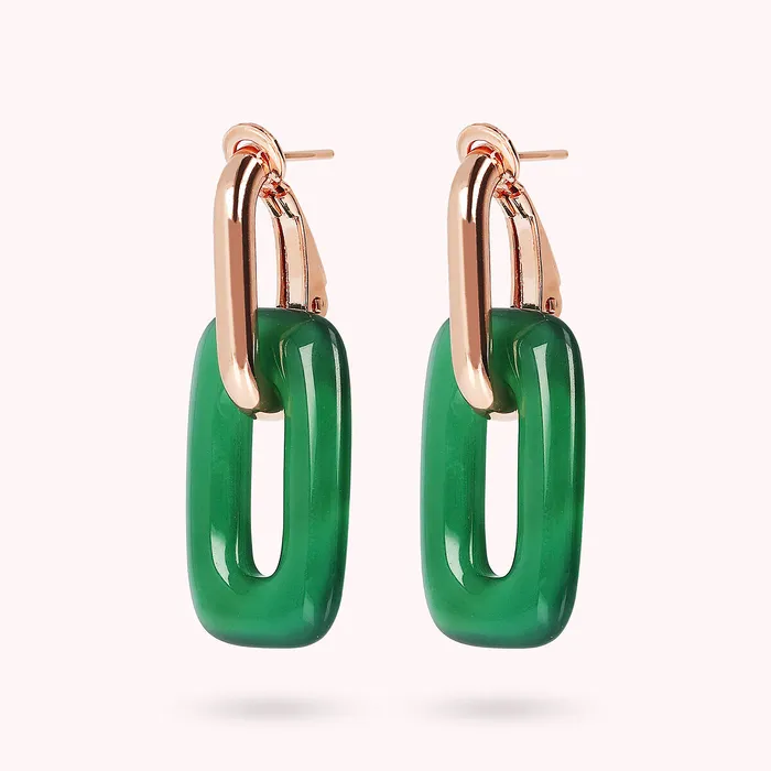 Bronzallure Earrings Orecchini Pendenti Maglie Rettangolari in Pietra Naturale
