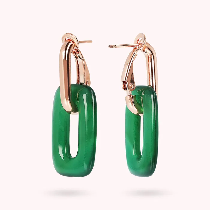 Bronzallure Earrings Orecchini Pendenti Maglie Rettangolari in Pietra Naturale