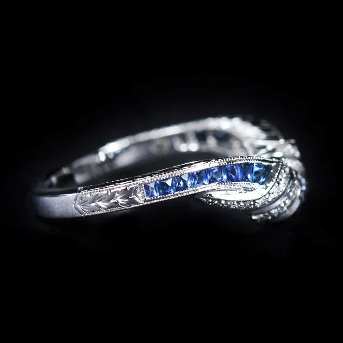 Carl Blackburn Fine Jewelry Rings Platinum 071 CTW Sapphire and Diamond Contour Band