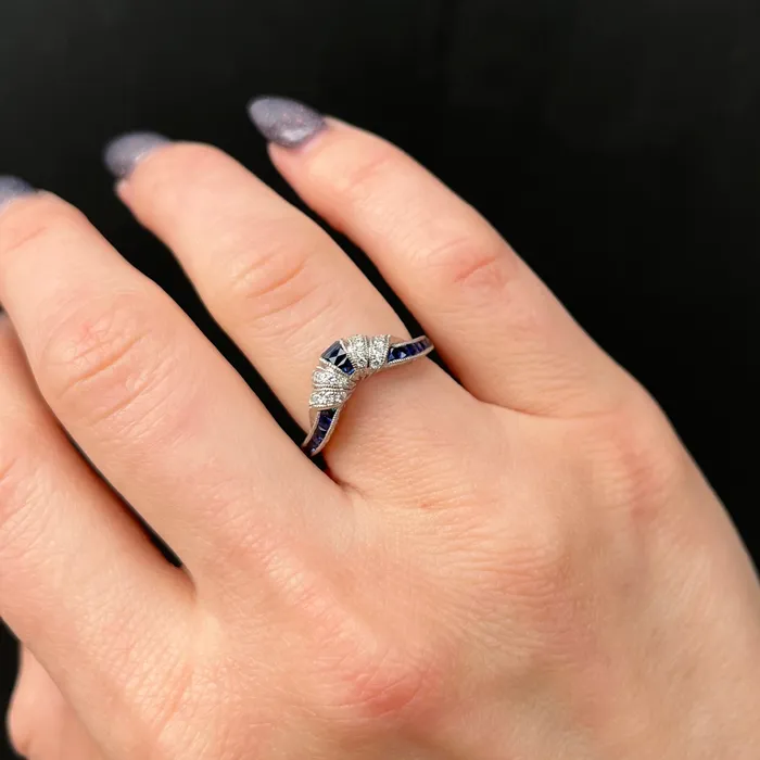 Carl Blackburn Fine Jewelry Rings Platinum 071 CTW Sapphire and Diamond Contour Band