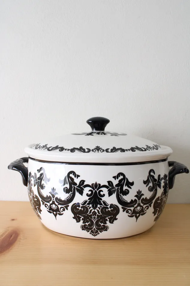 Celebrating Home Celebrating Home White Black Flora Filigree Oval Lidded Serving Pot Rings