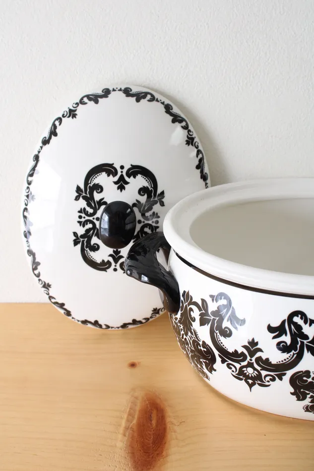 Celebrating Home Celebrating Home White Black Flora Filigree Oval Lidded Serving Pot Rings