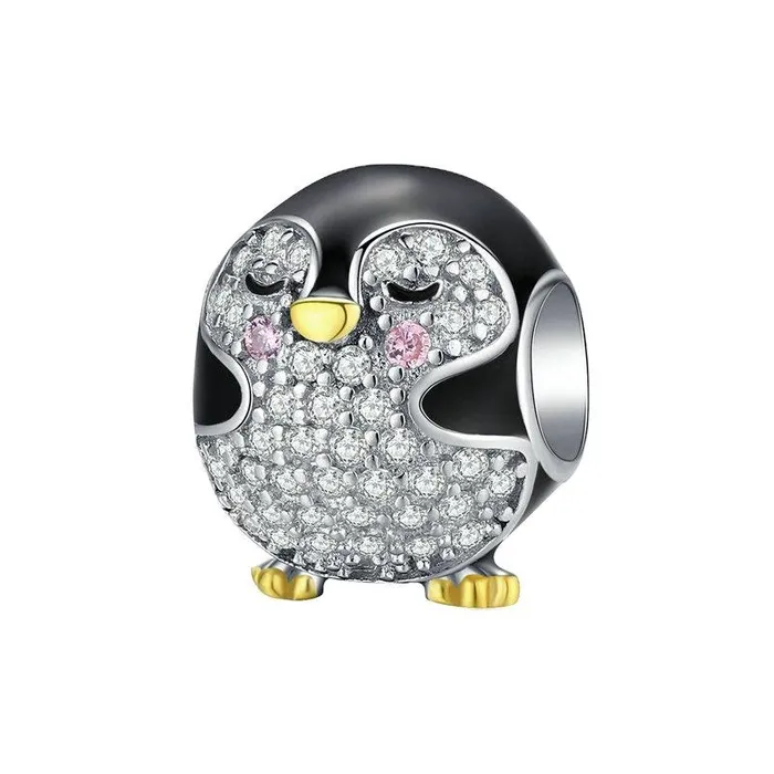 Charm de pingino Dije de plata de pingino Gold Shield Charm Necklaces