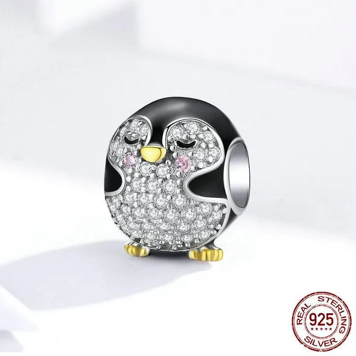 Charm de pingino Dije de plata de pingino Gold Shield Charm Necklaces