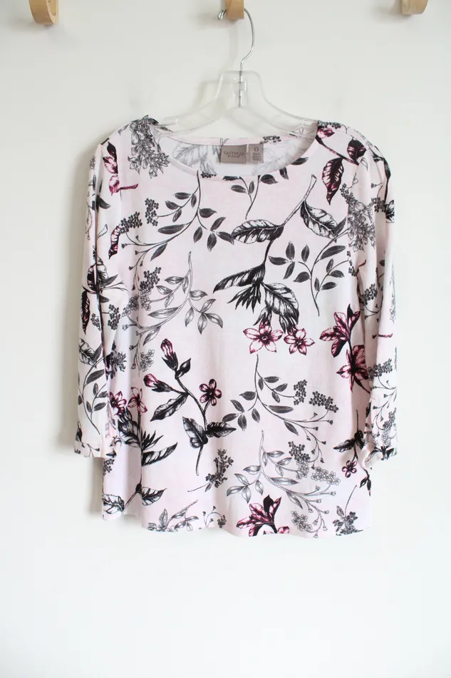 Chicos Necklaces Chicos Easywear Light Pink Floral Knit Long Sleeved Top 0 SM