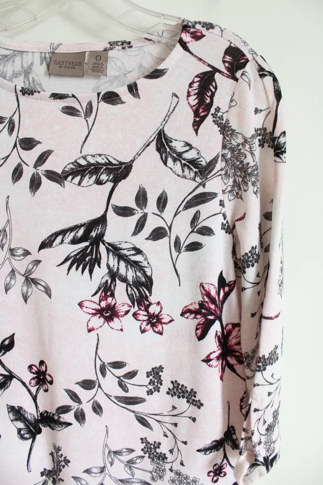 Chicos Necklaces Chicos Easywear Light Pink Floral Knit Long Sleeved Top 0 SM