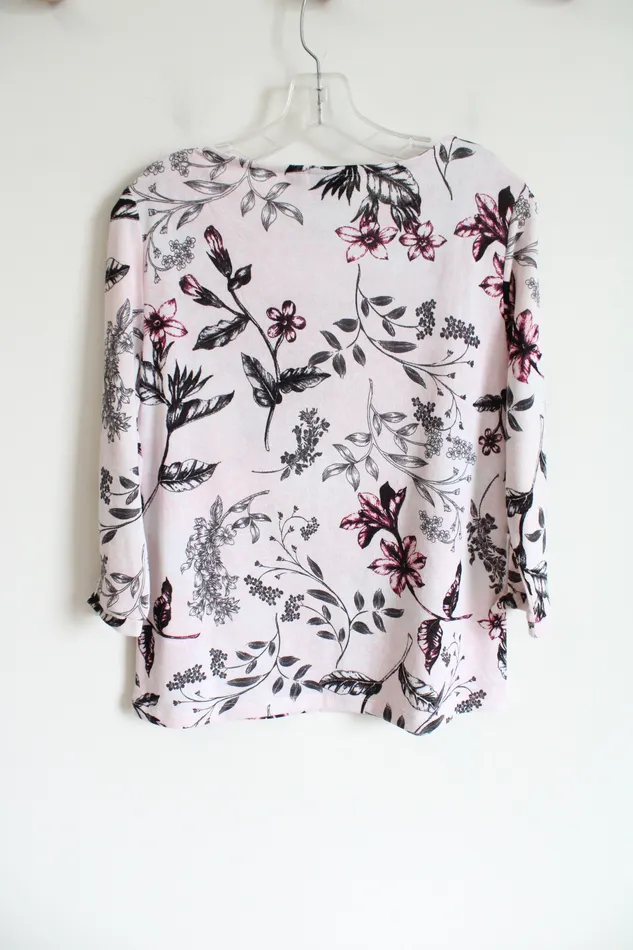 Chicos Necklaces Chicos Easywear Light Pink Floral Knit Long Sleeved Top 0 SM