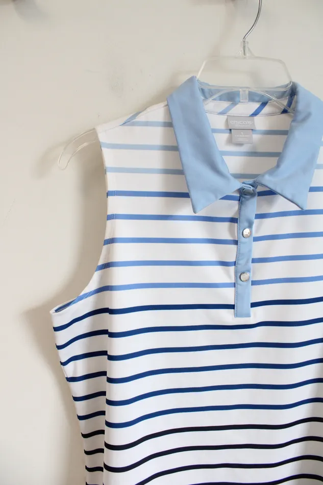 Chicos Rings Chicos Blue Striped Sleeveless Zenergy Top 1 M