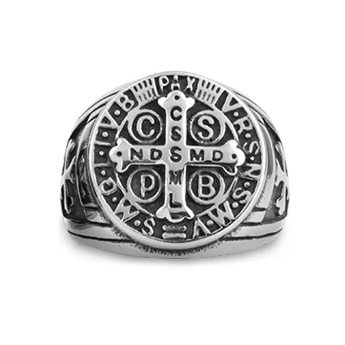 Christian Ring br St Benedict Signet Ring Lords Guidance Rings