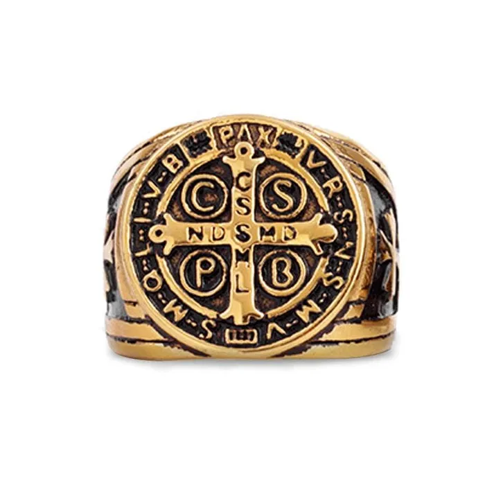 Christian Ring br St Benedict Signet Ring Lords Guidance Rings