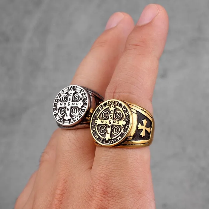 Christian Ring br St Benedict Signet Ring Lords Guidance Rings