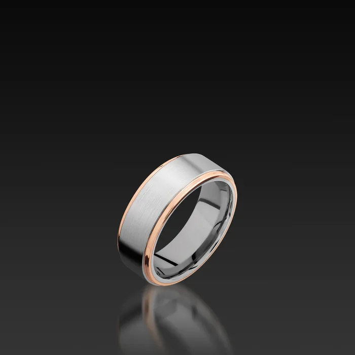 Cobalt Chrome Flat Grooved Edge band with Rose Gold Inlay Shop John Atencio Rings Cobalt Chrome Flat Grooved Edge band with Rose Gold Inlay Shop John Atencio Rings