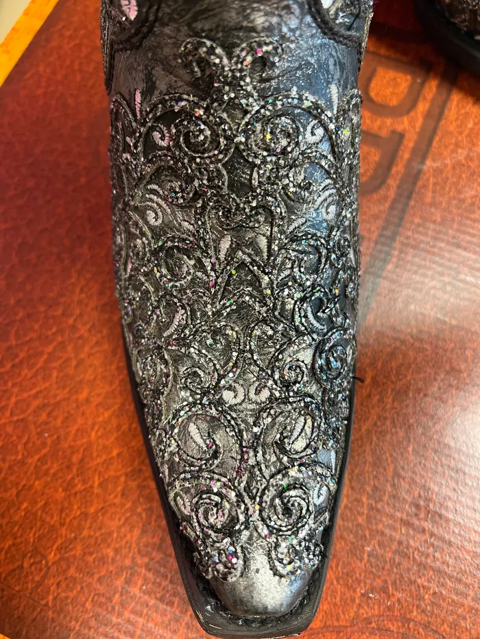 CORRAL Rings CORRAL WOMENS BLACK GLITTER OVERLAY EMBROIDERY TRIAD TALL TOP WESTERN BOOT C4049