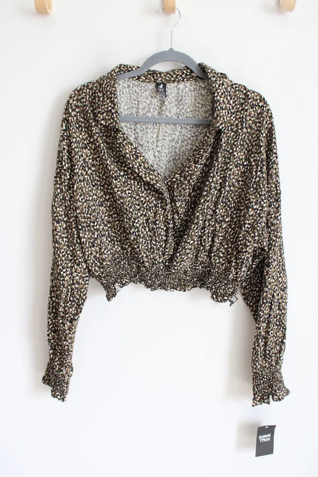 Cuidado Con El Perro Earrings NEW Cuidado Con El Perro Green Patterned Crop Blouse XL