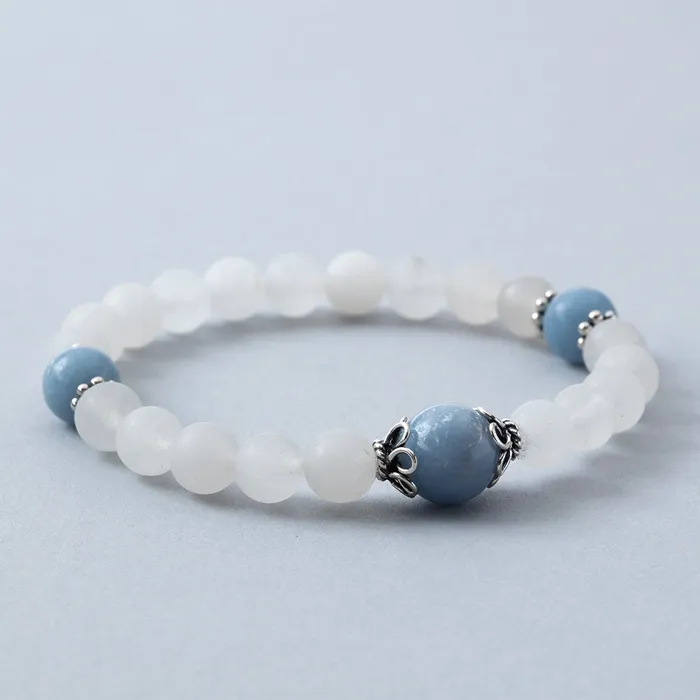 Drukomalas Bracelets Matte Rock Crystal with Angelite Stretchy Bracelet