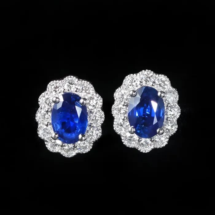 Earrings BR Designs 18K White Gold 175 CTW Sapphire and Diamond Stud Earrings