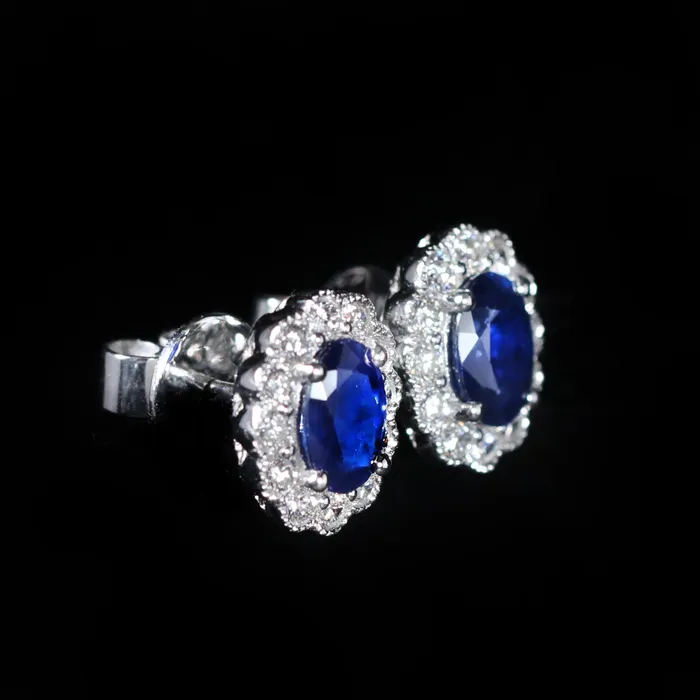 Earrings BR Designs 18K White Gold 175 CTW Sapphire and Diamond Stud Earrings
