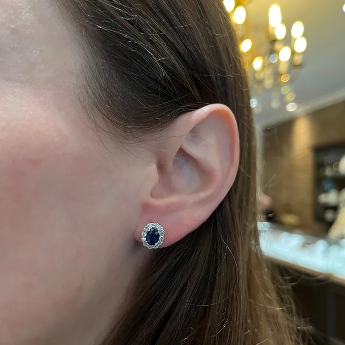 Earrings BR Designs 18K White Gold 175 CTW Sapphire and Diamond Stud Earrings