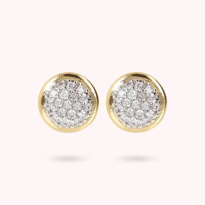 Earrings Bronzallure Orecchini a Bottone Golden con Pav in Cubic Zirconia