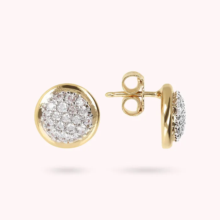 Earrings Bronzallure Orecchini a Bottone Golden con Pav in Cubic Zirconia