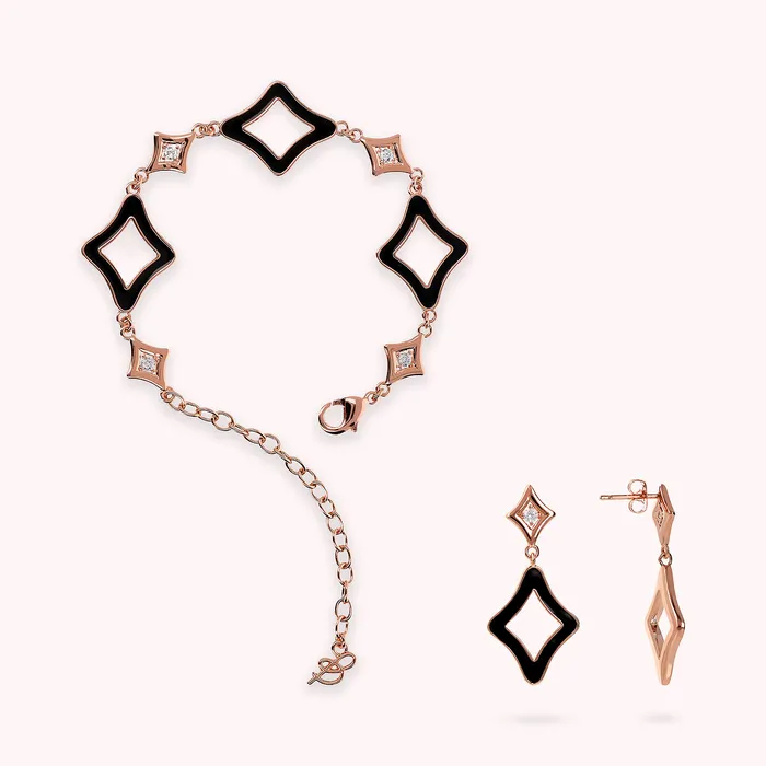 Earrings Bronzallure Set Bracciale e Orecchini Pendenti toile Smaltati Neri con Cubic Zirconia Earrings Bronzallure Set Bracciale e Orecchini Pendenti toile Smaltati Neri con Cubic Zirconia