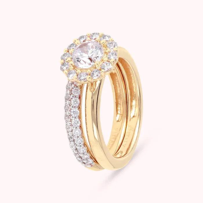 Earrings Bronzallure Set di Anelli Golden con Fedina e Fiore in Cubic Zirconia Earrings Bronzallure Set di Anelli Golden con Fedina e Fiore in Cubic Zirconia