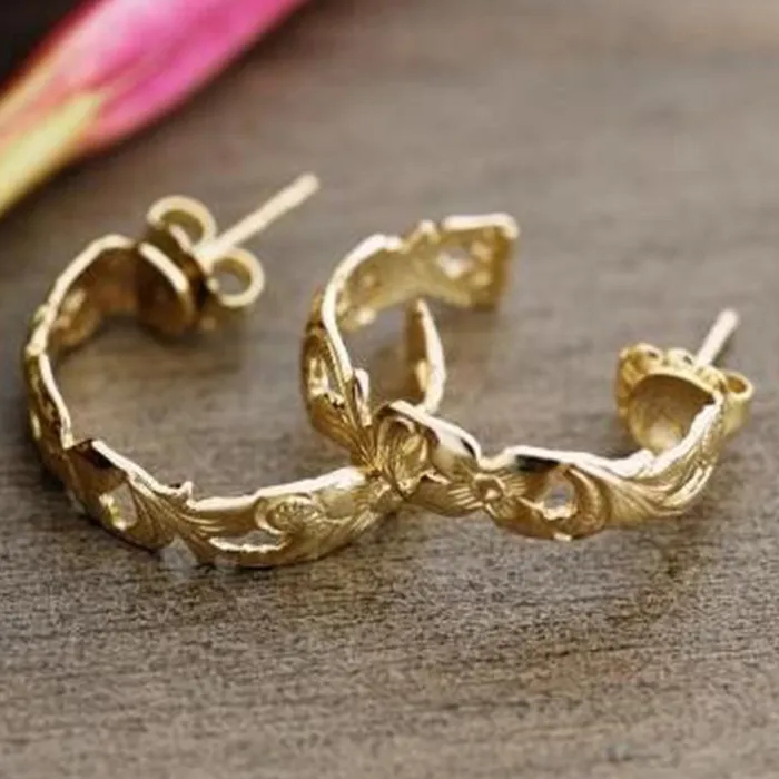 Earrings Island Fine Jewelry 14K Gold Scroll Leaf Plumeria Cutout Earrings