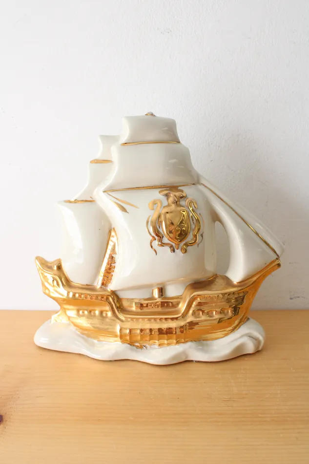 Earrings Jubilee Thrift Vintage Schooner Mid Century Ceramic Gold Painted Sail Boat Earrings Jubilee Thrift Vintage Schooner Mid Century Ceramic Gold Painted Sail Boat