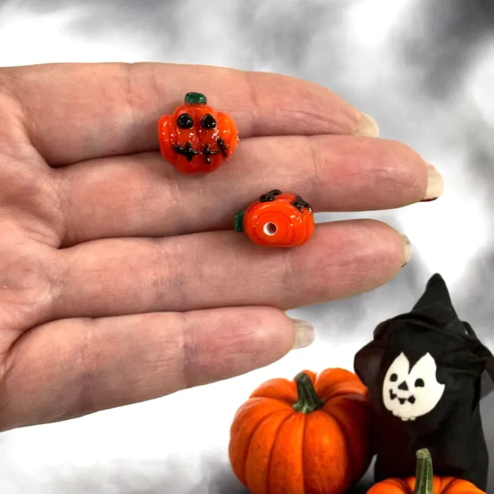 Earrings Peppy Beads Hand Made Murano Glass Pumpkin Charm Halloween Charm Halloween Collection