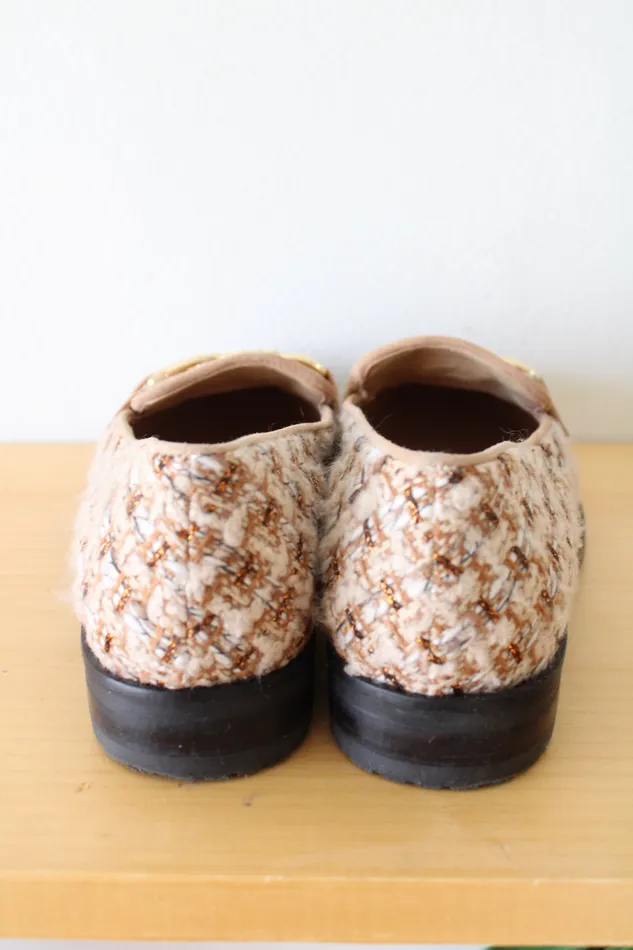 Earrings Talbots Leighton Chain Metallic Boucle Loafers in Cafe Ivory Gold Talbots