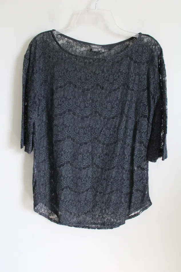 Eddie Bauer Earrings Eddie Bauer Dark Gray Crocheted Blouse S