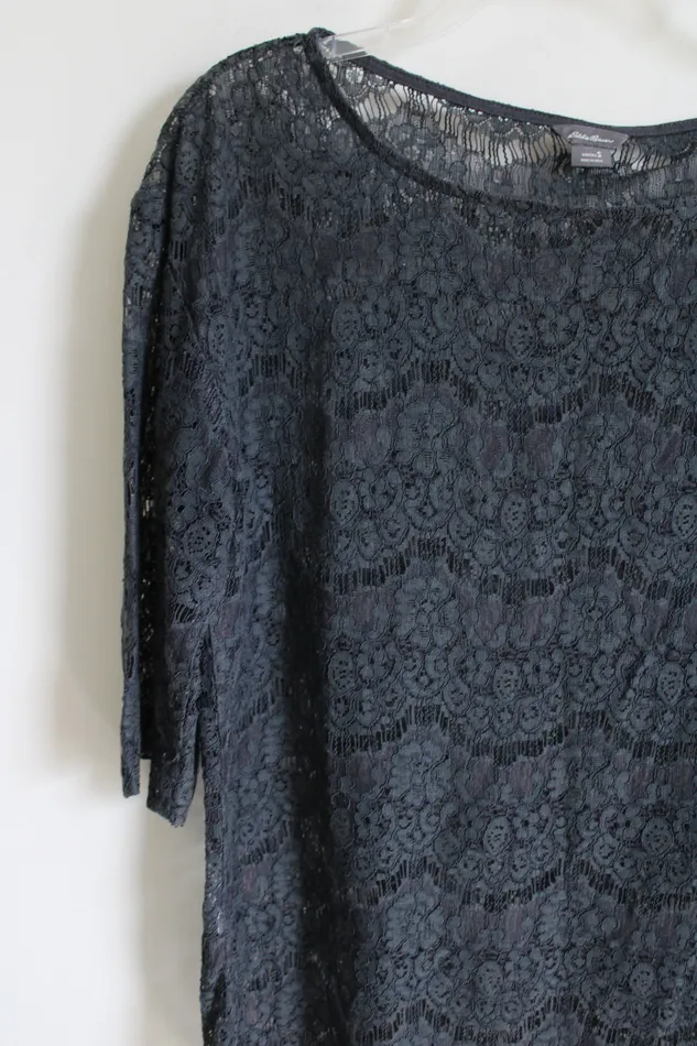 Eddie Bauer Earrings Eddie Bauer Dark Gray Crocheted Blouse S