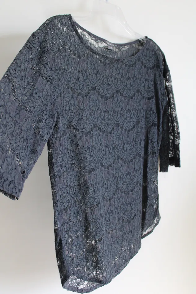 Eddie Bauer Earrings Eddie Bauer Dark Gray Crocheted Blouse S