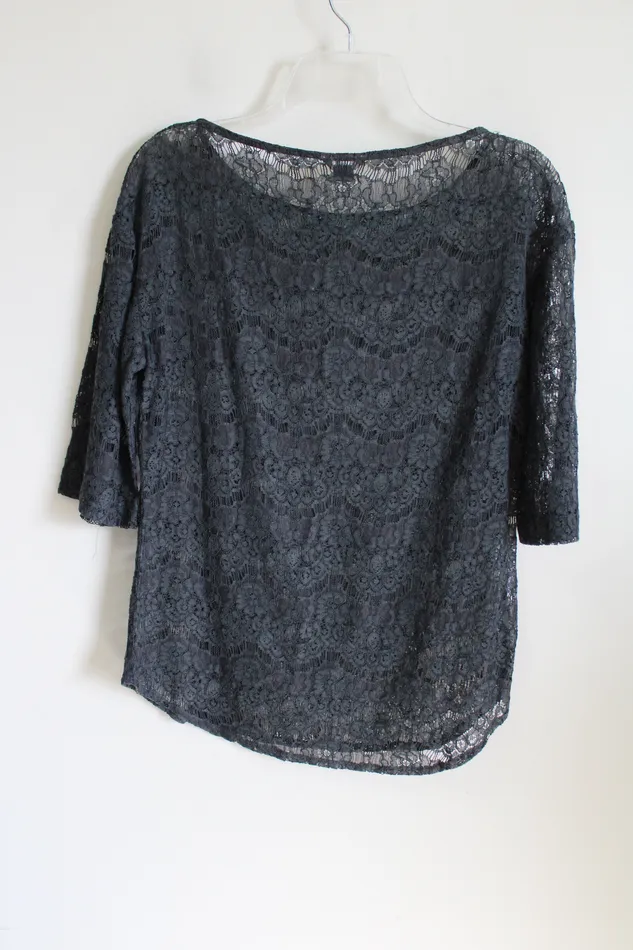 Eddie Bauer Earrings Eddie Bauer Dark Gray Crocheted Blouse S