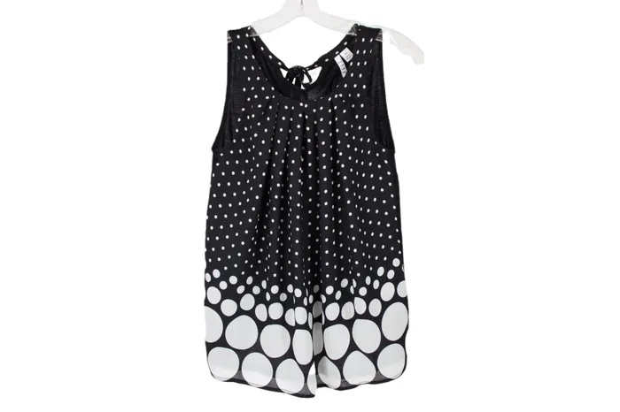 Elle Elle Black White Polka Dot Tank XS Rings